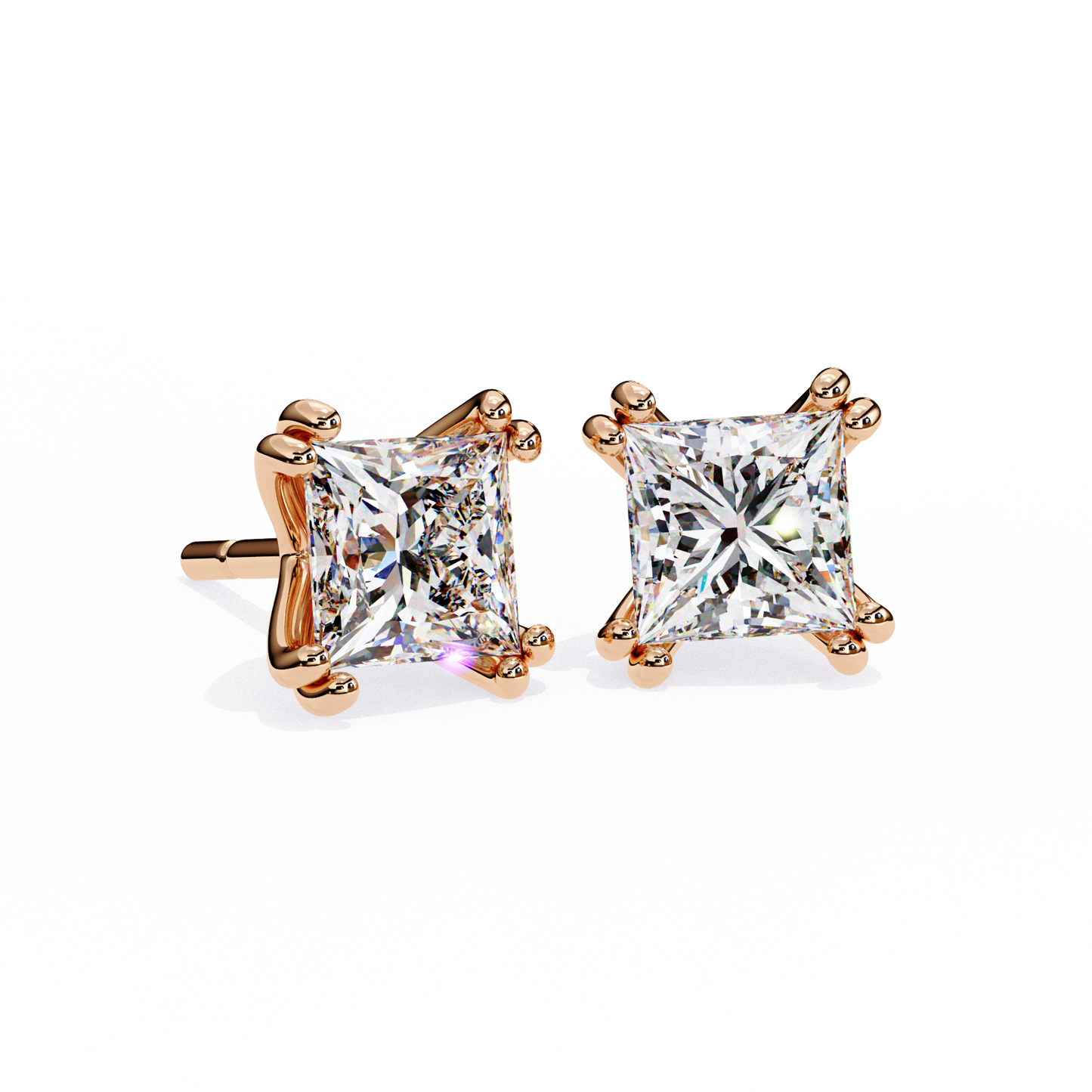 Amore Lucente Princess Cut Solitaire Studs