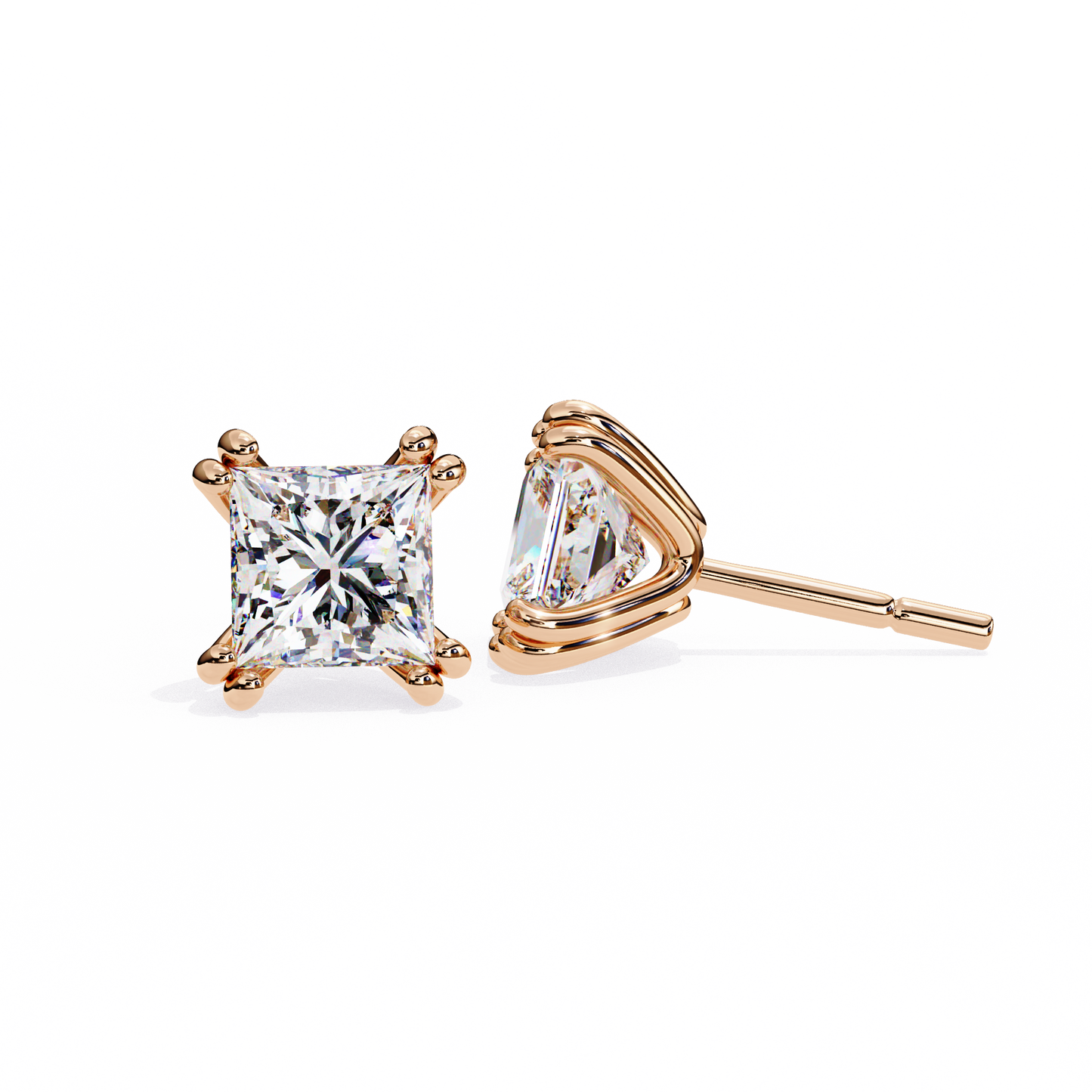 Amore Lucente Princess Cut Solitaire Studs