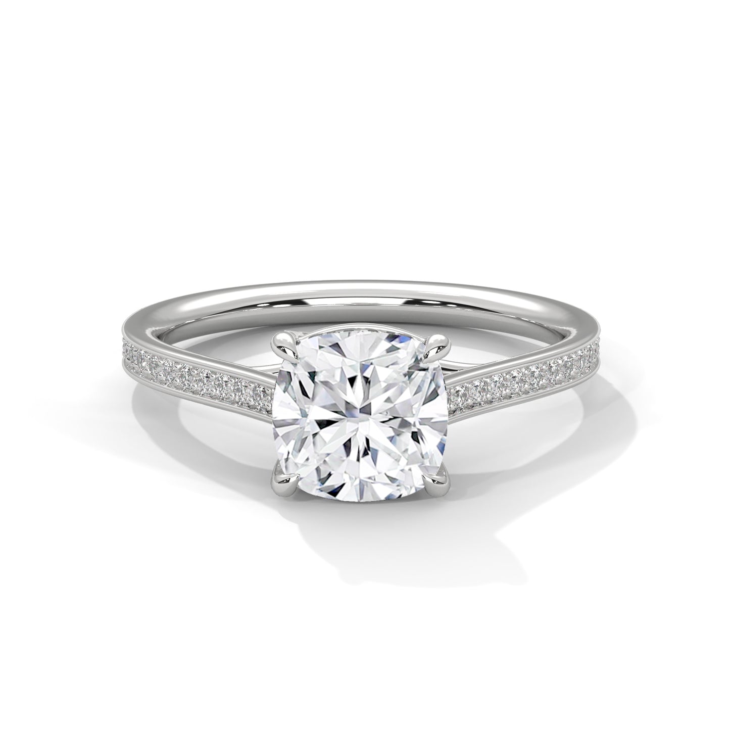 Cushion-Cut Diamond Ring with Pavé Band