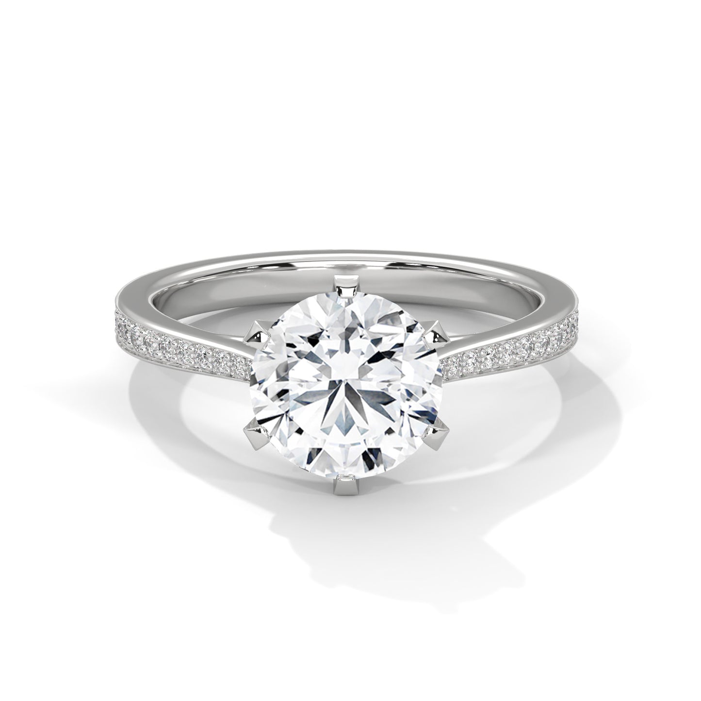 Elegant Round-Cut Diamond Ring with Pavé Band