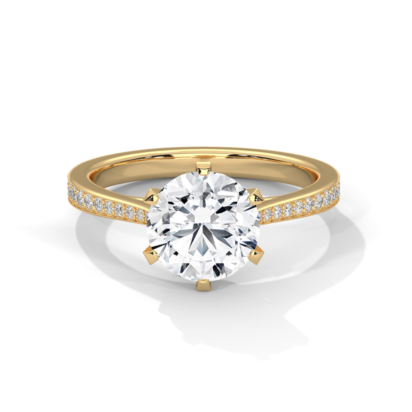 Elegant Round-Cut Diamond Ring with Pavé Band