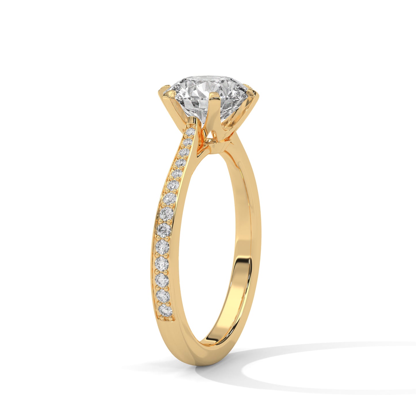 Elegant Round-Cut Diamond Ring with Pavé Band