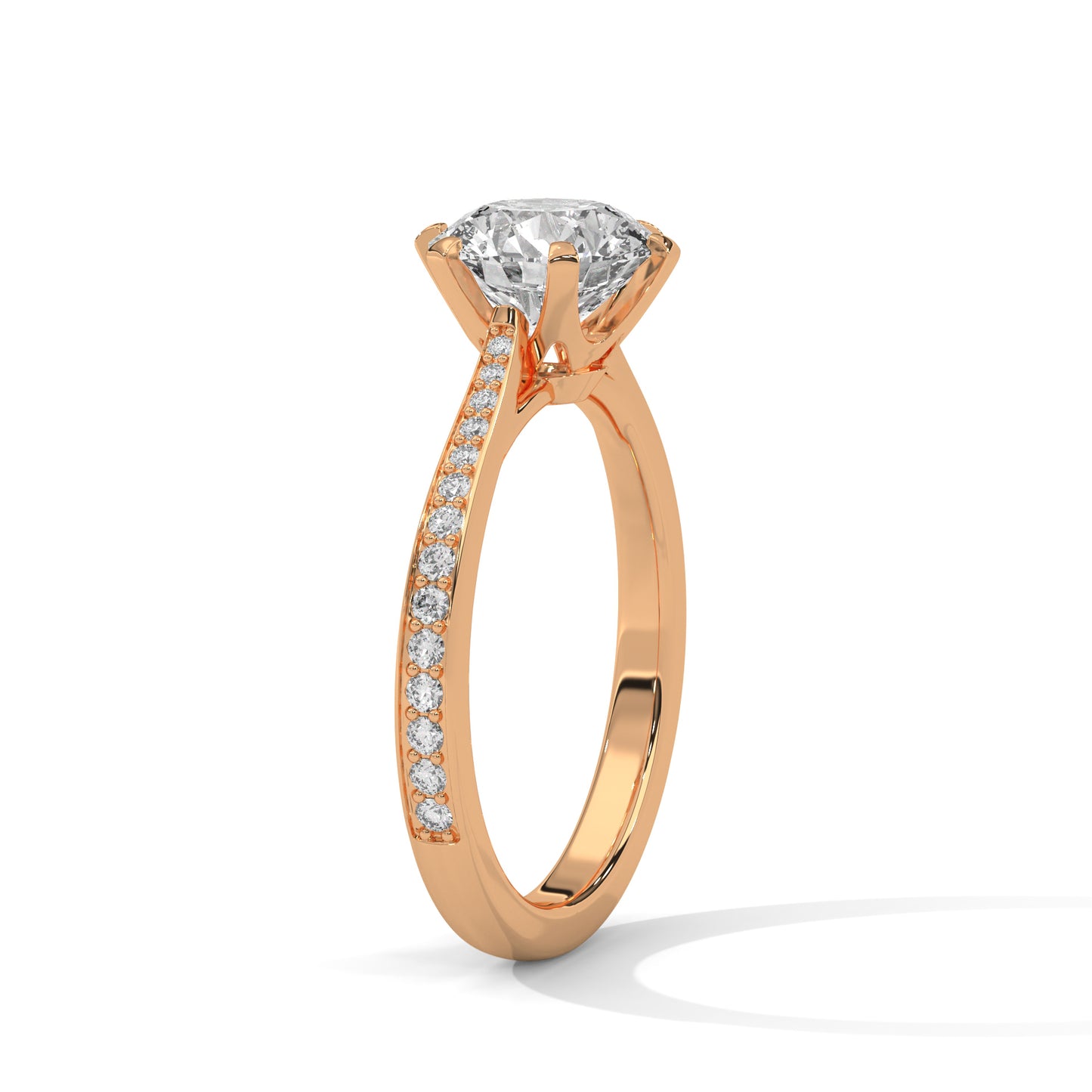Elegant Round-Cut Diamond Ring with Pavé Band
