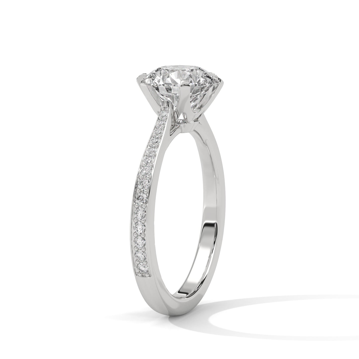 Elegant Round-Cut Diamond Ring with Pavé Band