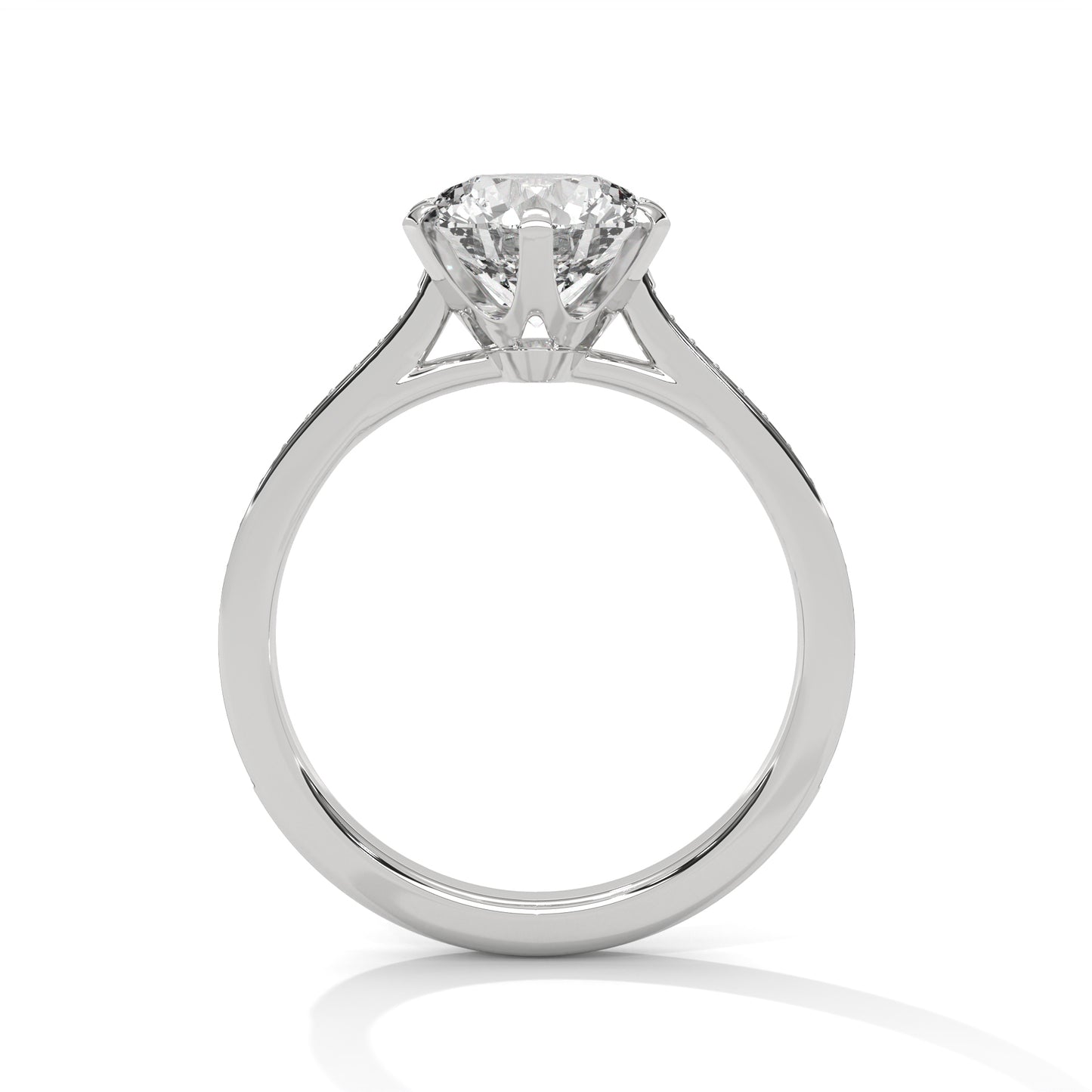 Elegant Round-Cut Diamond Ring with Pavé Band