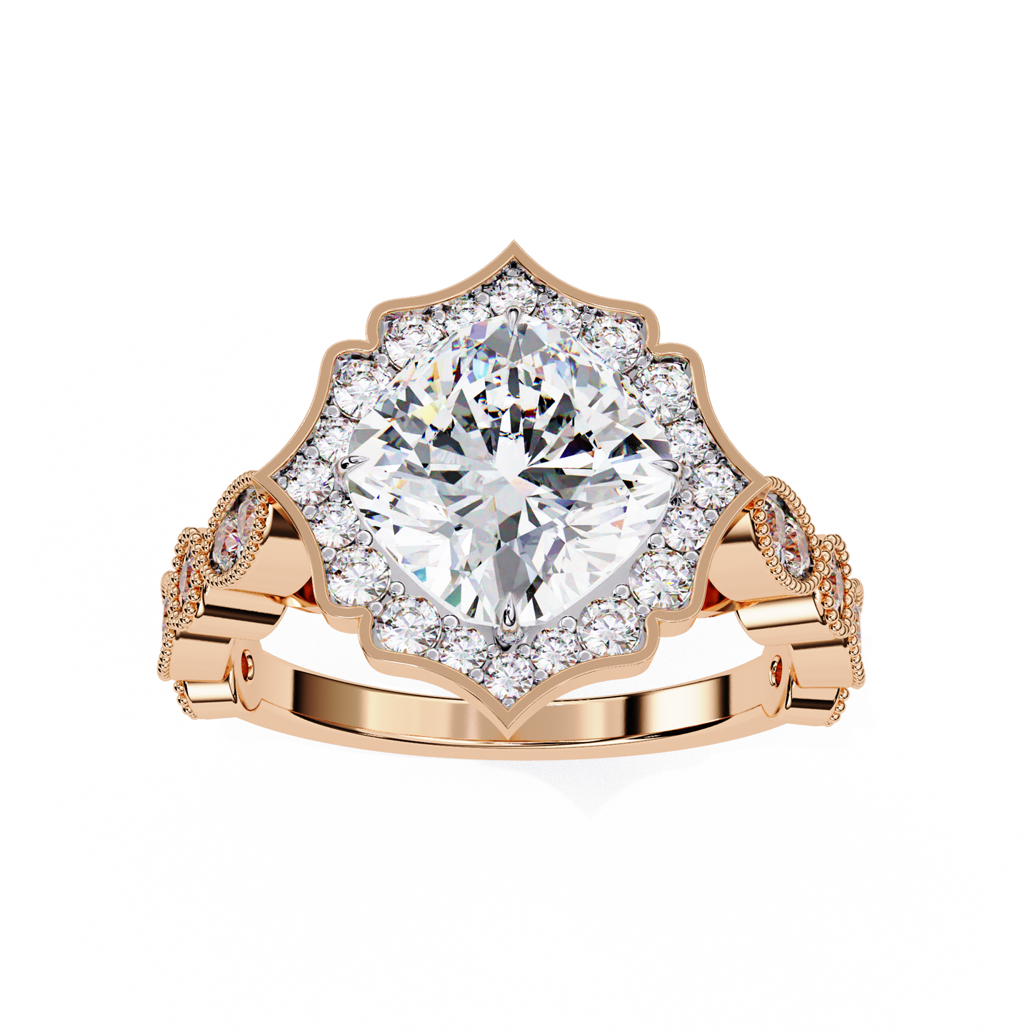 Fiore di Vento Cushion Solitaire Ring