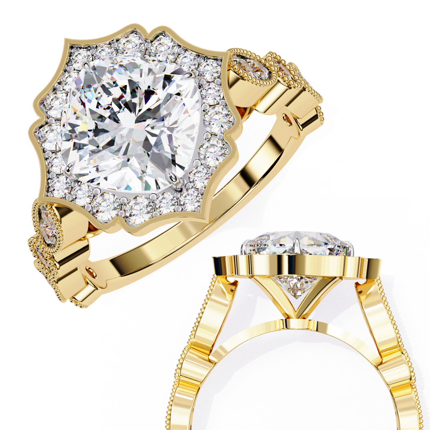 Fiore di Vento Cushion Solitaire Ring