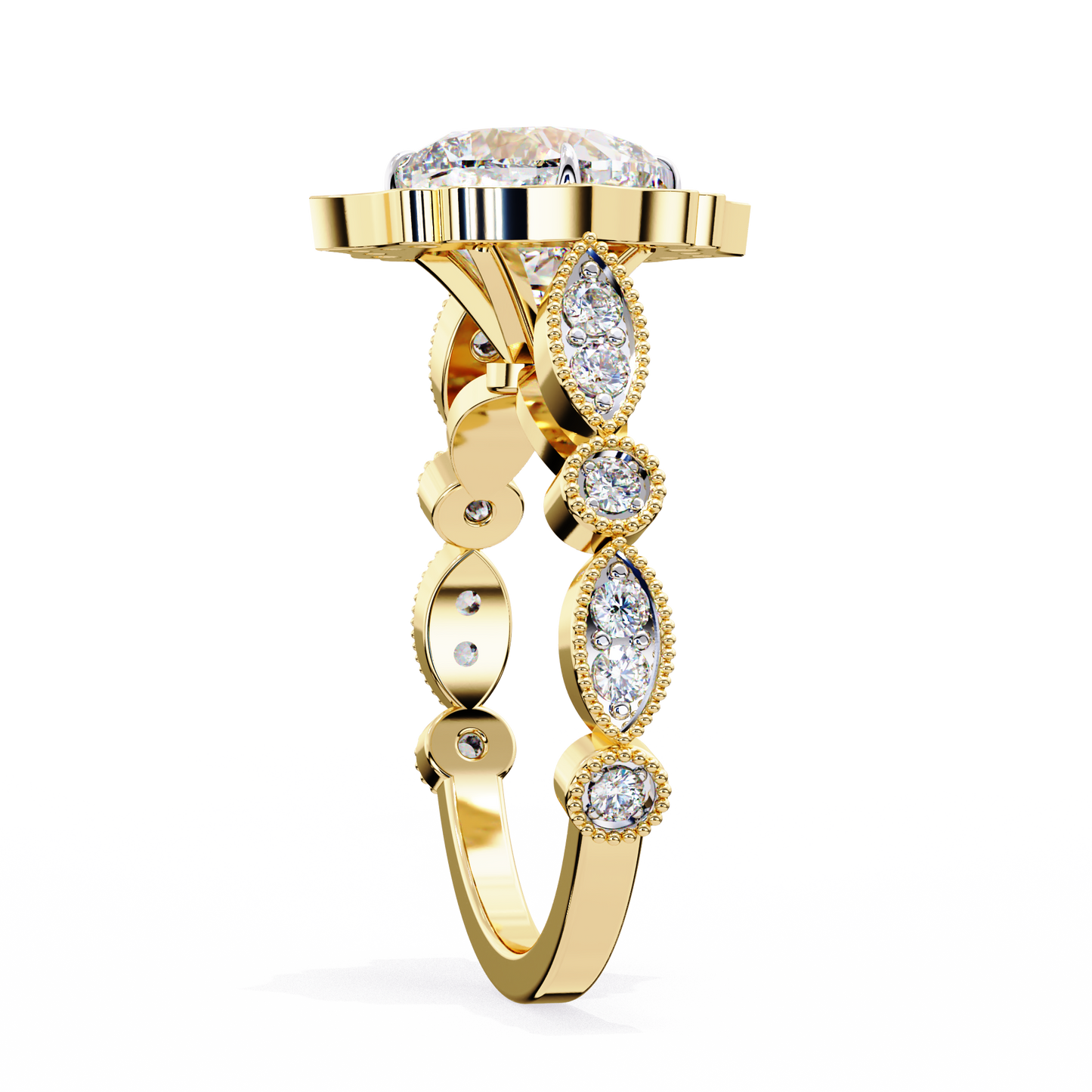 Fiore di Vento Cushion Solitaire Ring