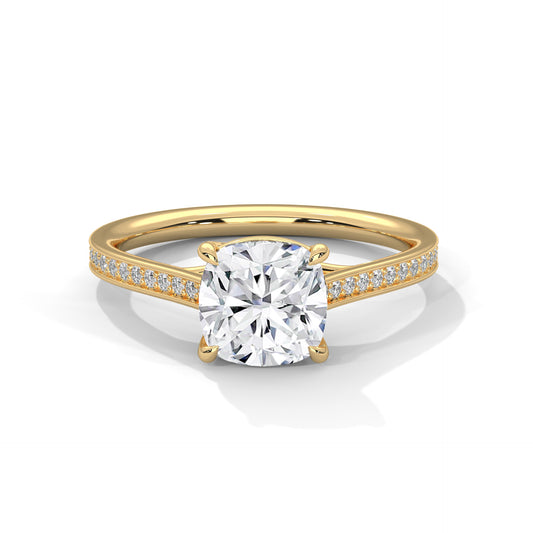 Cushion-Cut Diamond Ring with Pavé Band
