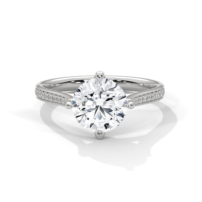Timeless Round Diamond Ring with Pave-Set Accents