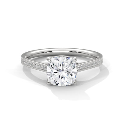 Cushion-Cut Diamond Ring with Pavé Band