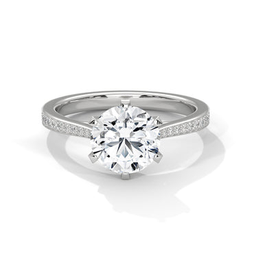 Elegant Round-Cut Diamond Ring with Pavé Band