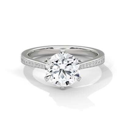 Elegant Round-Cut Diamond Ring with Pavé Band