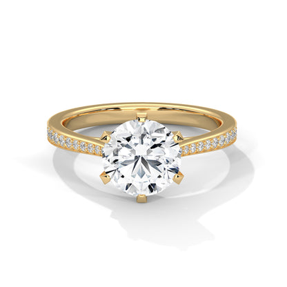 Elegant Round-Cut Diamond Ring with Pavé Band