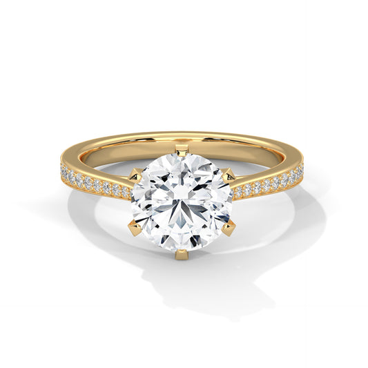 Elegant Round-Cut Diamond Ring with Pavé Band