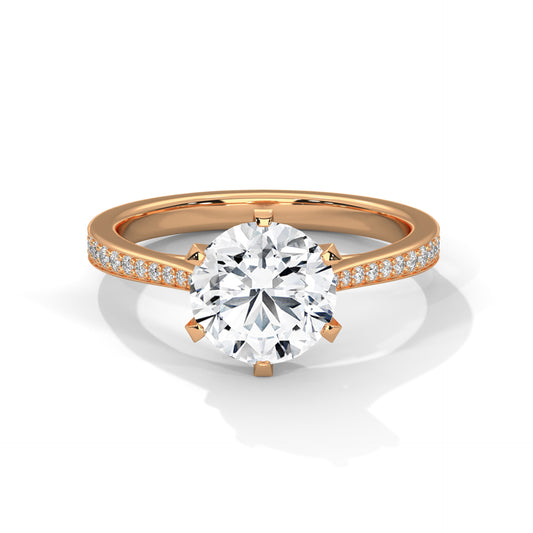 Elegant Round-Cut Diamond Ring with Pavé Band