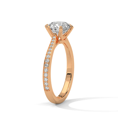 Elegant Round-Cut Diamond Ring with Pavé Band