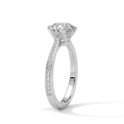 Elegant Round-Cut Diamond Ring with Pavé Band