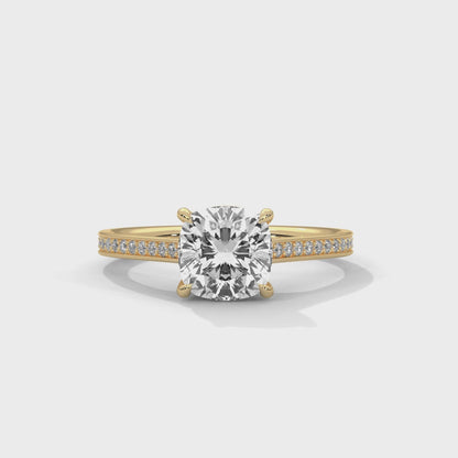 Cushion-Cut Diamond Ring with Pavé Band