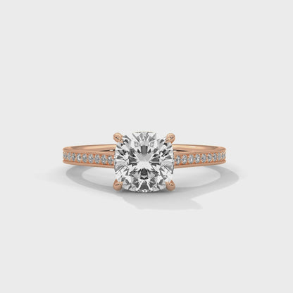 Cushion-Cut Diamond Ring with Pavé Band