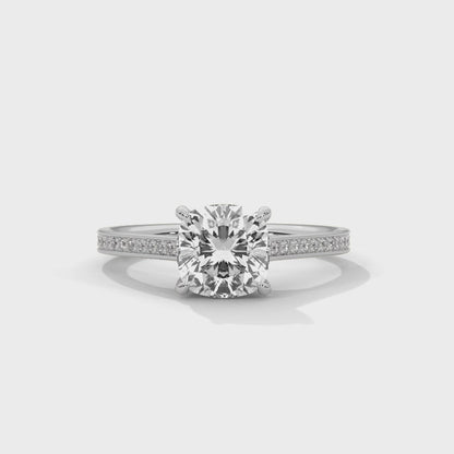 Cushion-Cut Diamond Ring with Pavé Band