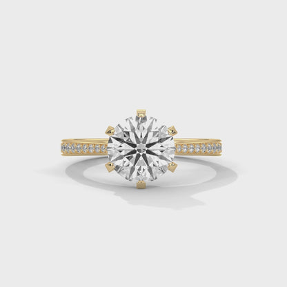 Elegant Round-Cut Diamond Ring with Pavé Band
